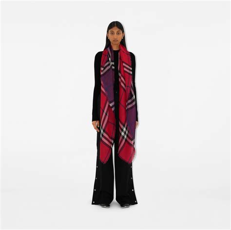 burberry lightweight check wool and silk scarf plum check|Reversible Check Wool Silk Scarf in Pansy.